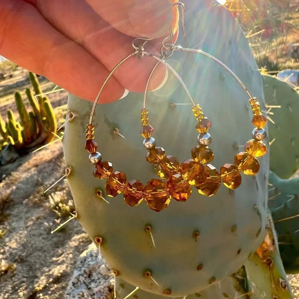 Golden Crystal Beaded Hoop Earrings